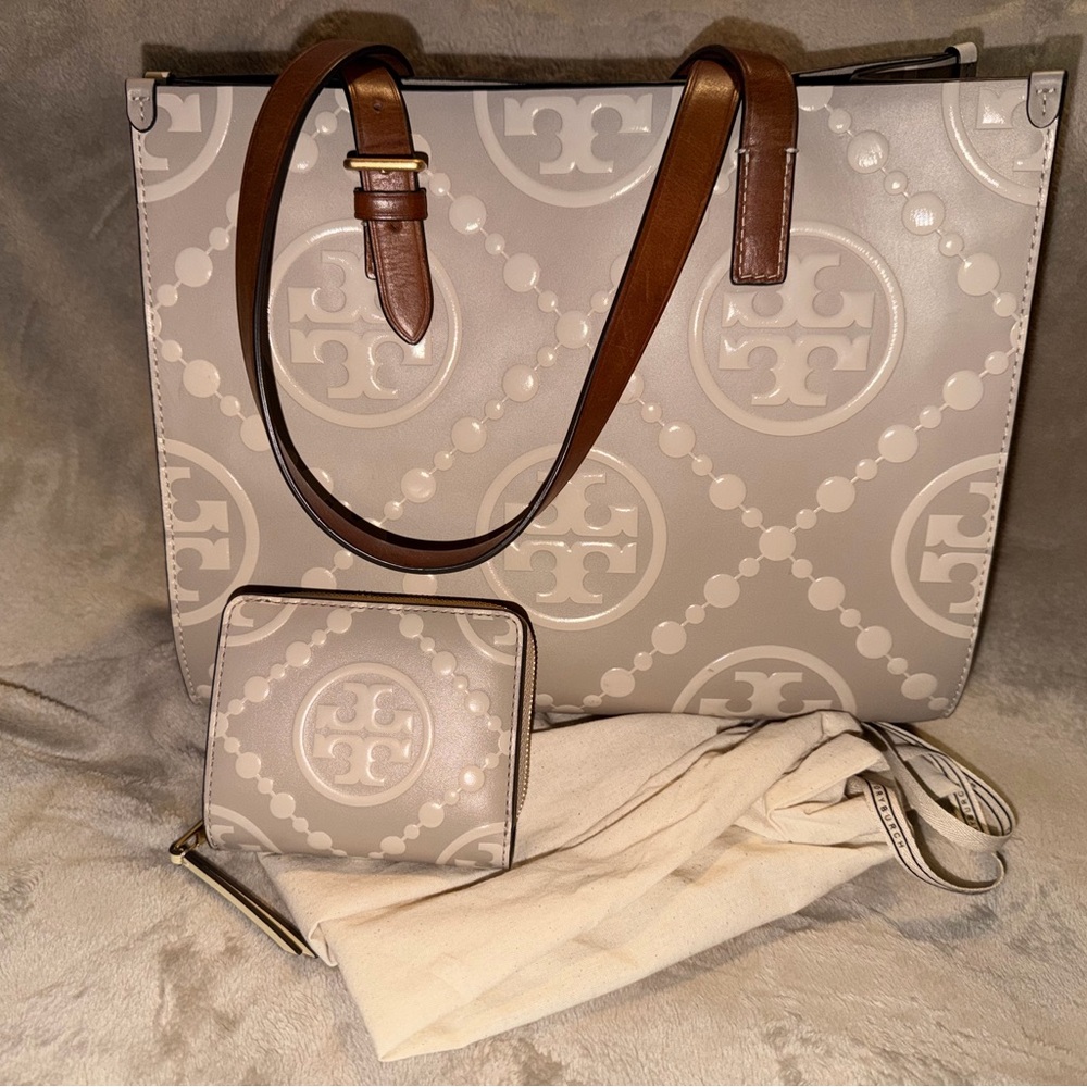 Tory Burch T-monogram contrast embossed small Tote w/wallet